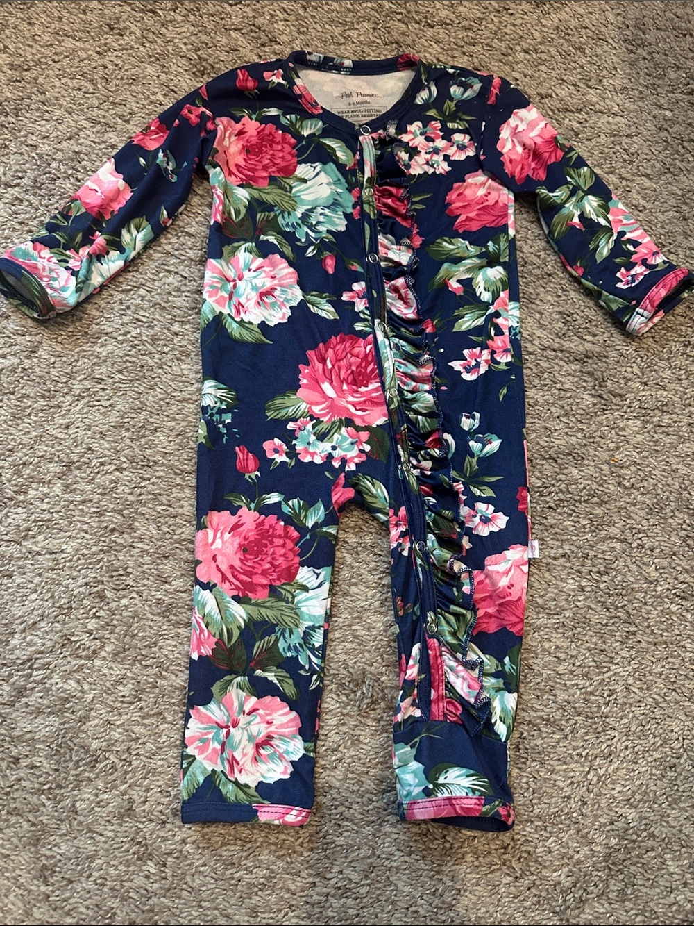 OG Posh Peanut 6-9mo Navy Floral Snap Romper